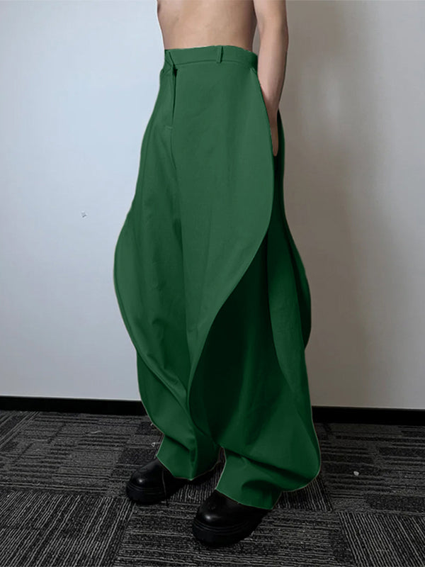 Men's Solid Color Layered Pleated Casual Pant SKUL25109