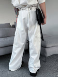 Mens Solid Metal Button Straight Cargo Pants SKUK17992