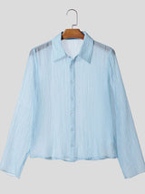 Men's Wrinkled Textured Sheer Long Sleeve Shirt SKUL41763