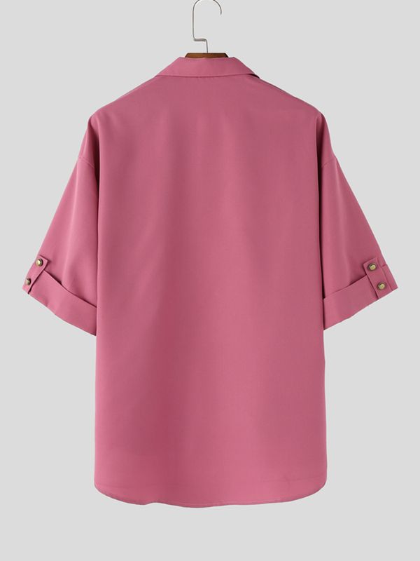 Men's Solid Color V Neck Half Sleeve Shirt SKUL58602