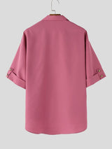 Men's Solid Color V Neck Half Sleeve Shirt SKUL58602