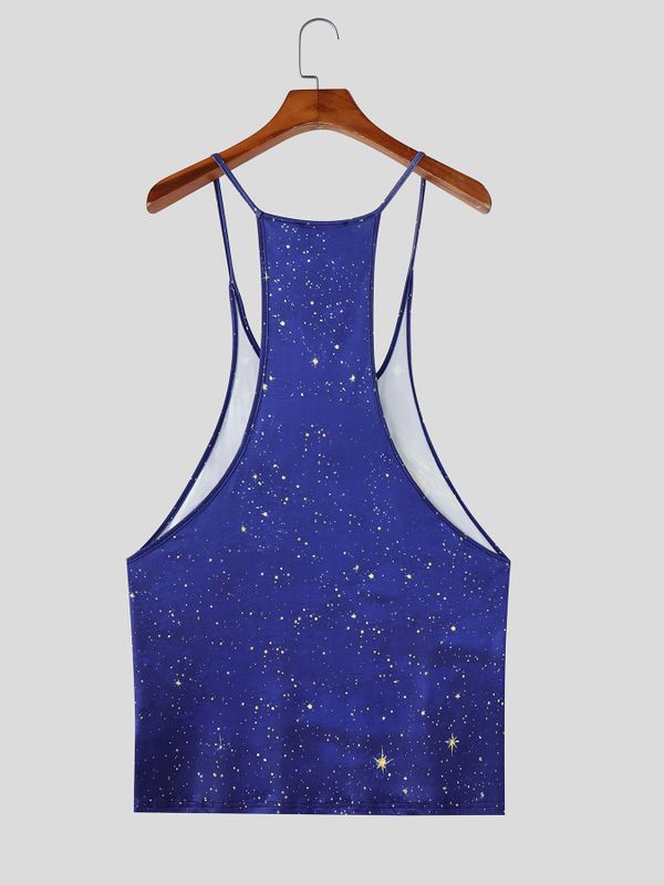 Men's High-Street Artistic Van Gogh "Starry Night" Print Deep U-Neck Tank SKUL60112