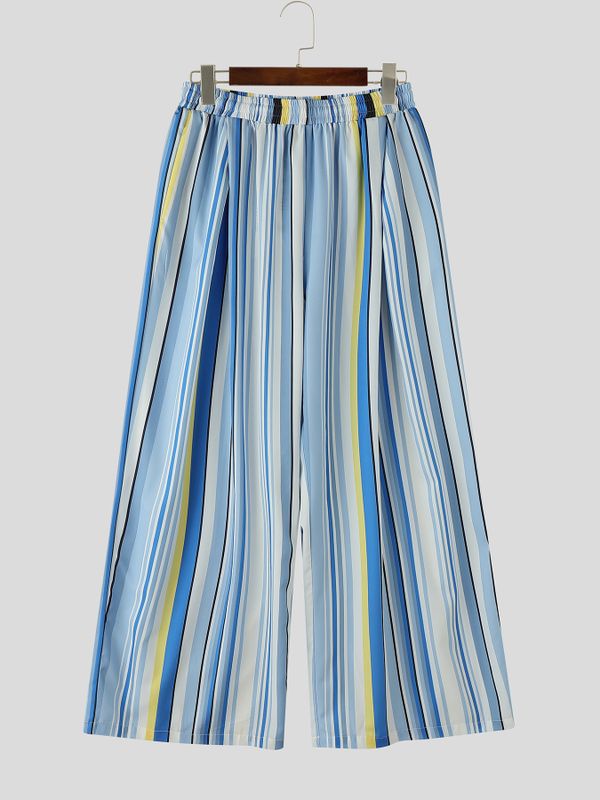 Men's Vibrant Summer Palette Rainbow Vertical Stripe Pleated Balloon Wide Leg Pant SKUL70359