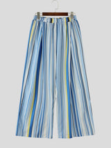 Men's Vibrant Summer Palette Rainbow Vertical Stripe Pleated Balloon Wide Leg Pant SKUL70359