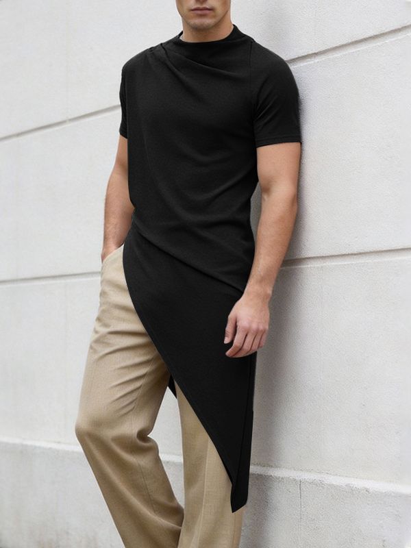 Men's Solid Color Asymmetric Hem Short Sleeve T-shirt SKUL60958