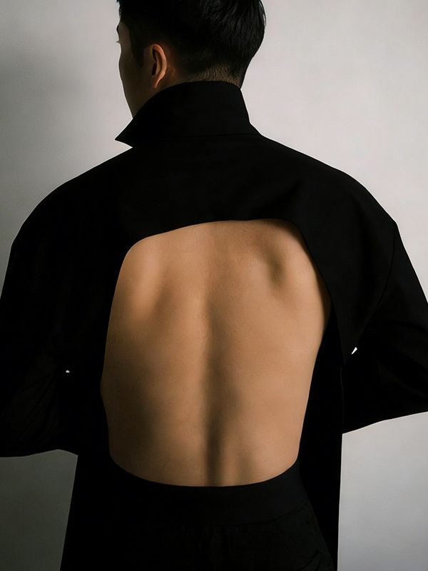 Men's Back Hollow Tie Long Sleeve Shirt SKUL51932