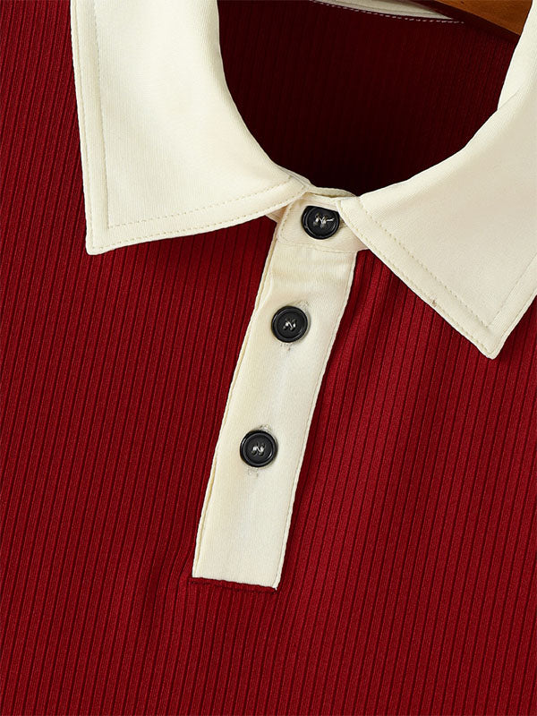 Mens Minimalist Textured Colorblock Short-Sleeve Shirt SKUL17045