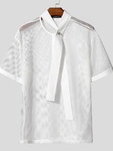 Men's Sheer Mesh Short Sleeve Tie Shirt SKUL41659