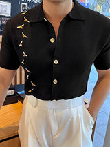 Men's Bee Embroidery Knit Short Sleeve Shirt SKUL38894
