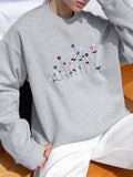 Mens Floral Embroidered Crew Neck Pullover Sweatshirt SKUK39273