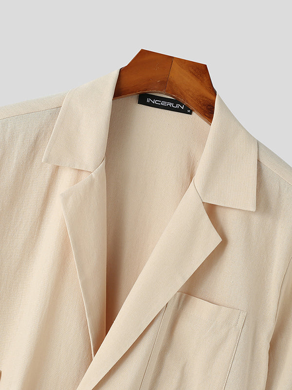 Mens Solid Lapel Tie Side Cotton Shirt SKUK17361