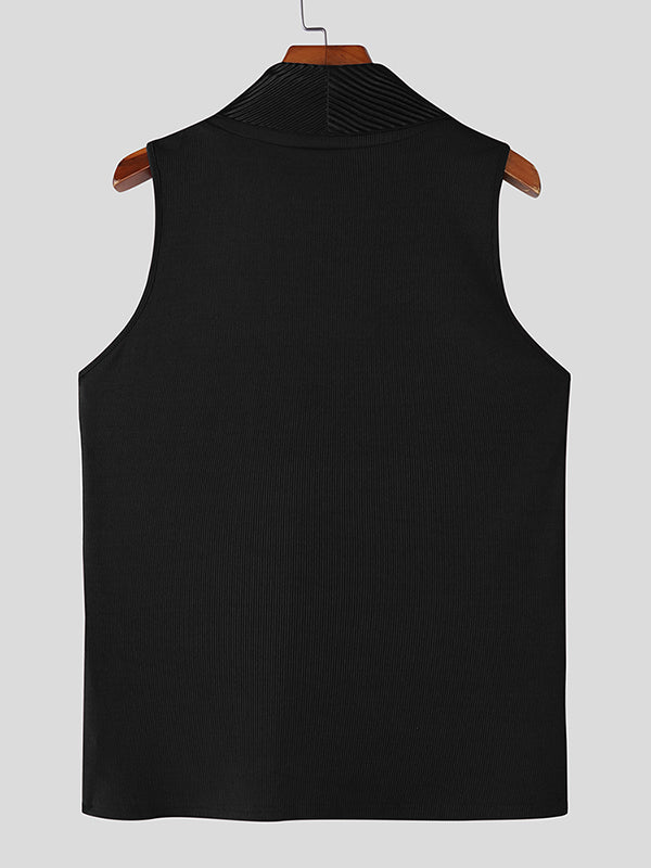 Mens Solid Color Textured V-Neck Tank SKUL09391