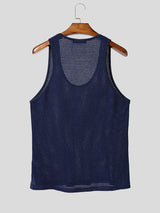 Men's Sexy Gym See-Through Fishnet Mesh Muscle Slim Sleeveless Scoop Neck Tank SKUL76004