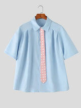 Men's Avant-Garde Contrast Polka Dot Tie Short Sleeve Shirt SKUL68891