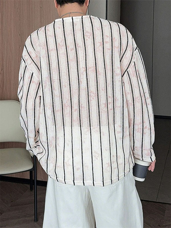 Mens Sheer Mesh Gradient Long Sleeve T-Shirt SKUL19768