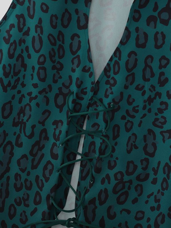 Men's Drawstring Design Leopard Print Waistcoat SKUL54595