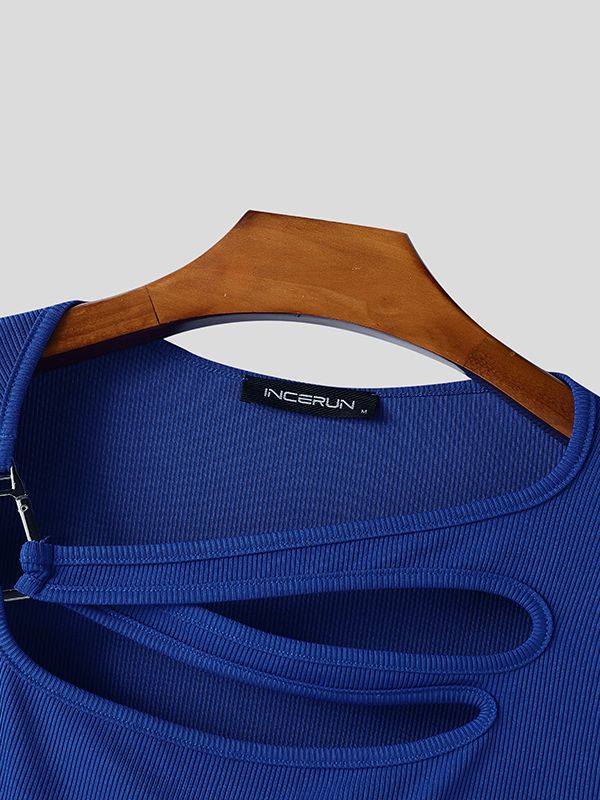 Men's Textured Knit Hollow Out Long Sleeve T-shirt SKUL48601