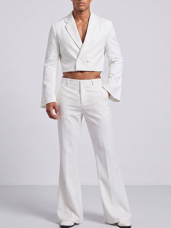 Men's Solid Color Flared Sleeve Two Pieces Outfit SKUL24595