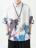Mens Chinese Style Landscape Print Lapel Shirt SKUK16331