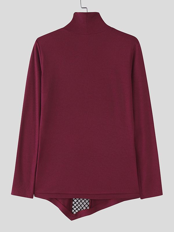 Men's Sheer Mesh Patchwork Knit Long Sleeve T-shirt SKUL45326