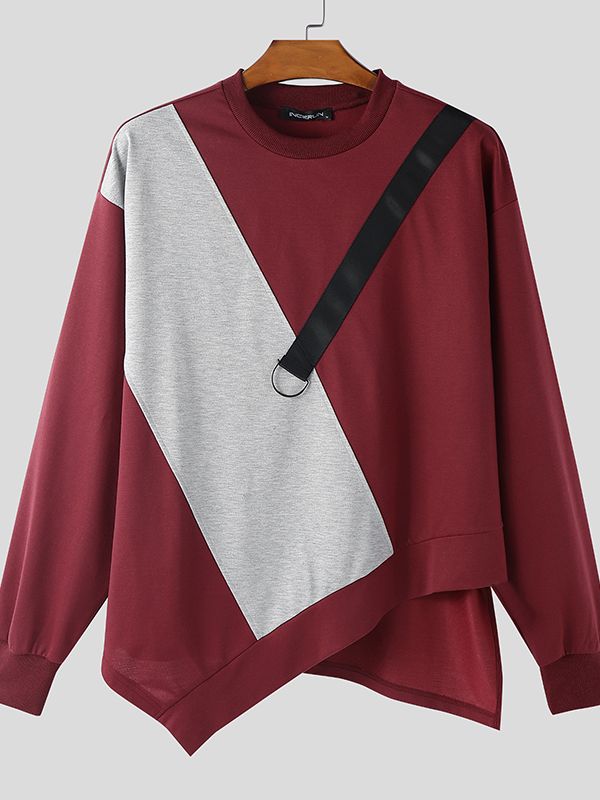 Men's Asymmetric Hem Contrast Long Sleeve Sweatshirt SKUL48662