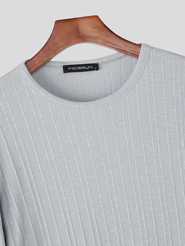 Men's Solid Color Textured Long Sleeve T-Shirt SKUL36666