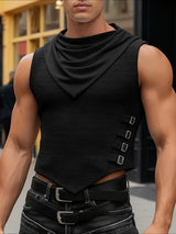 Men's Solid Color Textured Scarf Collar Tank SKUL47954