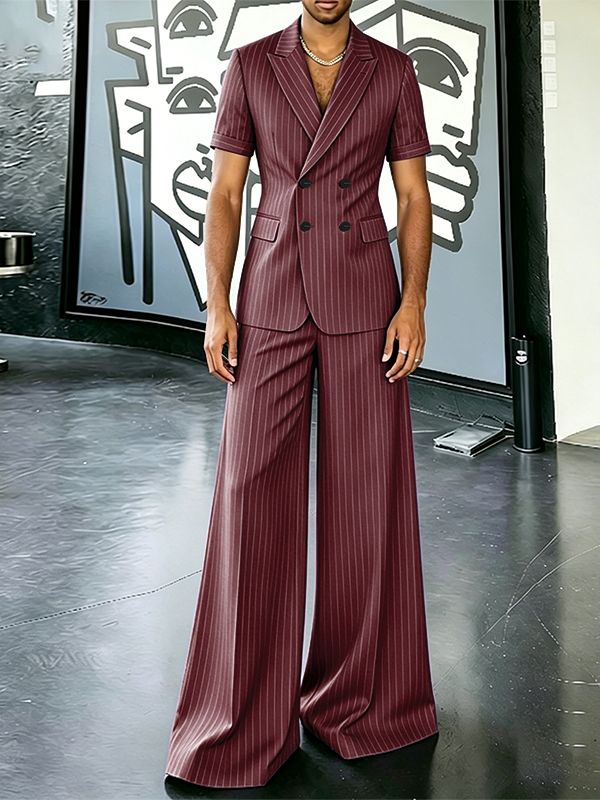 Men's Fashion Runway Pinstripe Double Breasted Two Pieces Outfit SKUL63179