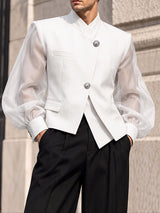 [Pre-order] Men's Neo-Chinese Chic Evening Gala Sheer Lantern Sleeve Metallic Button Wrap Blazer SKUL89208