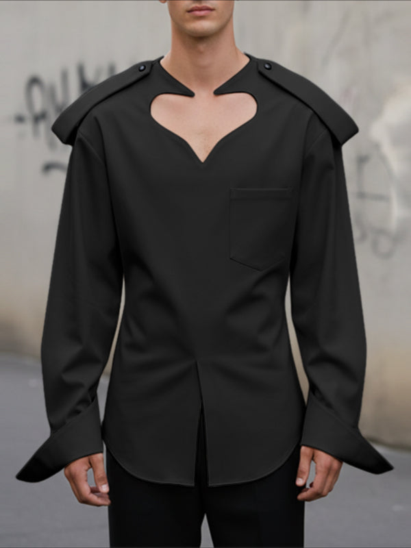 Men's Heart Cutout Design Long Sleeve Shirt SKUL43667