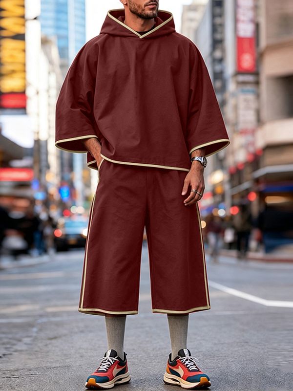 Men's Urban Streetwear City Walk Contrast Trim Two Pieces Outfit SKUL83247