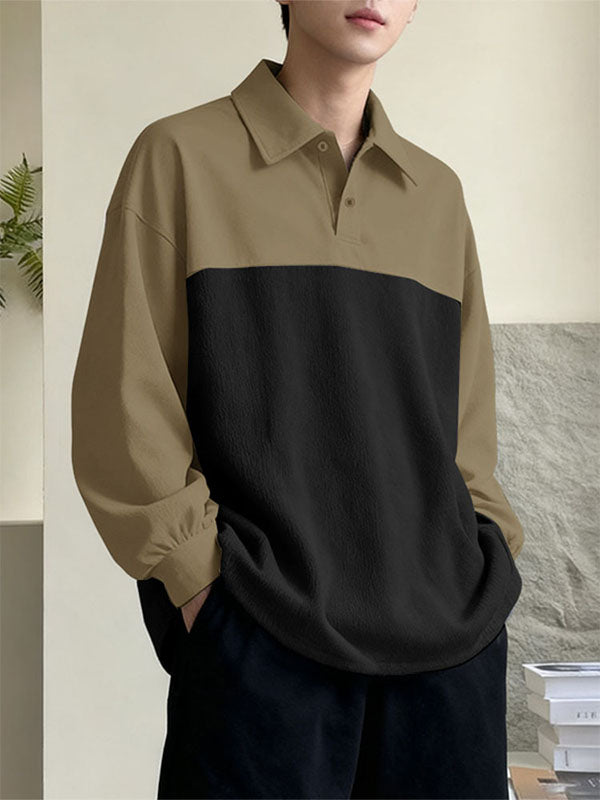 Men's Contrast Color Turn Down Collar Long Sleeve Shirt SKUL42666