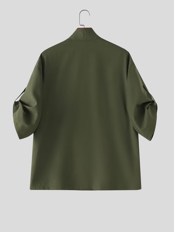Men's Avant-Garde Deconstructed Kimono-Style Utility Short Sleeve Shirt SKUL63240