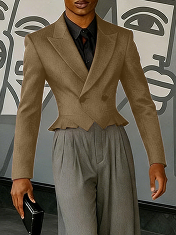 Men's Solid Color Casual Cropped Long Sleeve Blazer SKUL51874