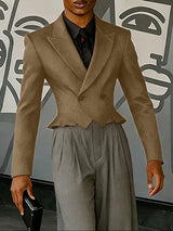 Men's Solid Color Casual Cropped Long Sleeve Blazer SKUL51874