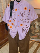 Men's Fun Print Striped Short Sleeve Shirt SKUL35365