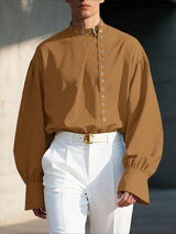 Men's Ribbon Design Eyelet Long Sleeve Shirt SKUL48630