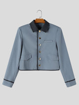 Men's Smart Chic Art Exhibition Contrast Collar Piped Trim Five-Button Cropped Jacket SKUL85504