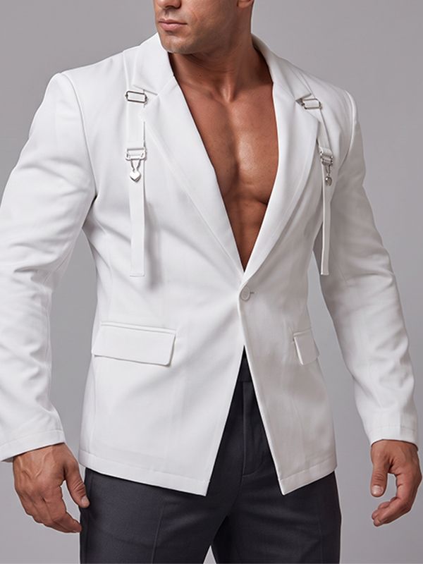 Mens Solid Color Slim-Fit Long-Sleeve Casual Blazer SKUK94140