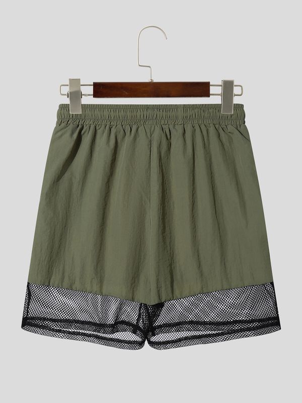 Men's Streetwear Button Decor Mesh Splicing Short SKUL63637