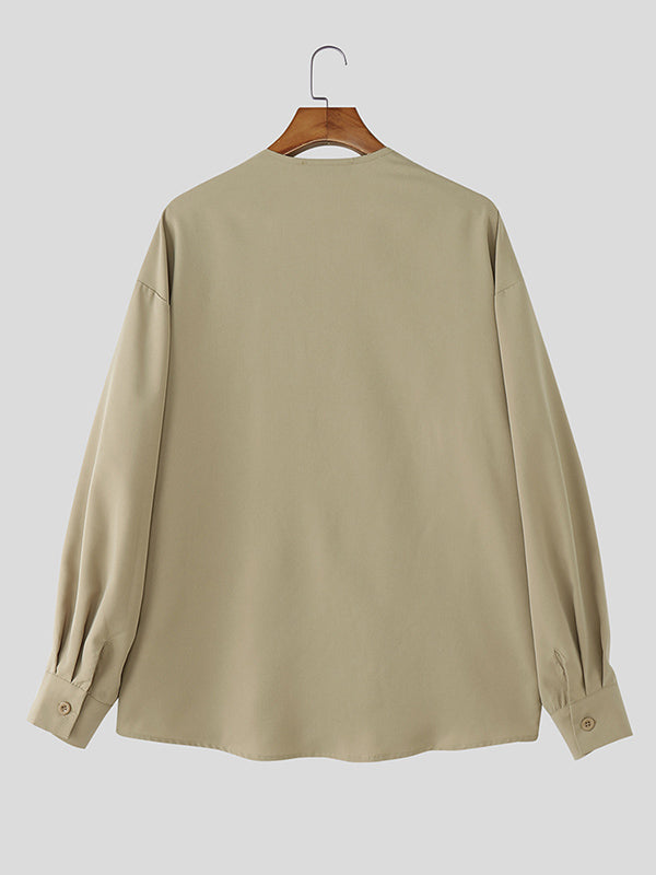 Men's Faux Two Pieces Casual Long Sleeve Shirt SKUL30779