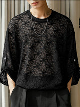 Men's Jacquard Sheer Knit 3/4 Length Sleeve T-Shirt SKUL38885