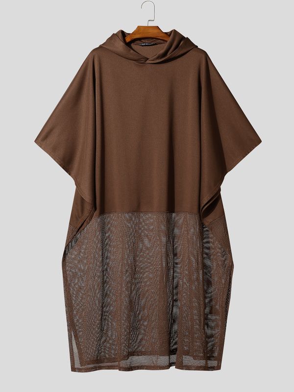 Men's Avant-Garde Darkwear Nightclub Party Sheer Mesh Patchwork Cape Cloak SKUL84578