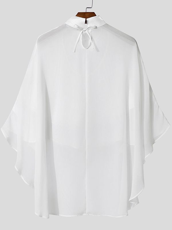 Men's Multi Layer Design Chiffon High Neck Long Sleeve T-shirt SKUL46100