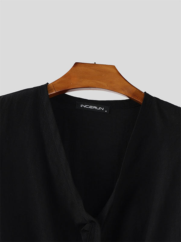 Men's Loose Ribbon Long Sleeve Shirt SKUL24764