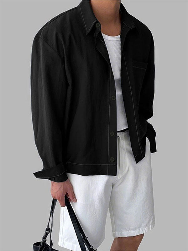 Men's Solid Color Casual Long Sleeve Shirt SKUL31994