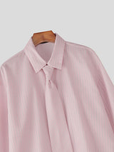 Men's Striped Tie Cropped Long Sleeve Shirt SKUL47902