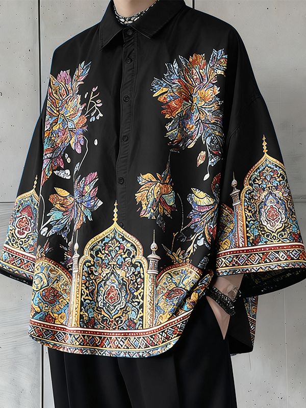 Men's Colorful Print 3/4 Length Sleeve Shirt SKUL49991