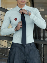 Men's Floral Decor Textured Long Sleeve Shirt SKUL45407