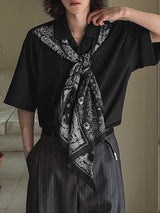 Men's Ribbon Patchwork Loose Short Sleeve Shirt SKUL18038